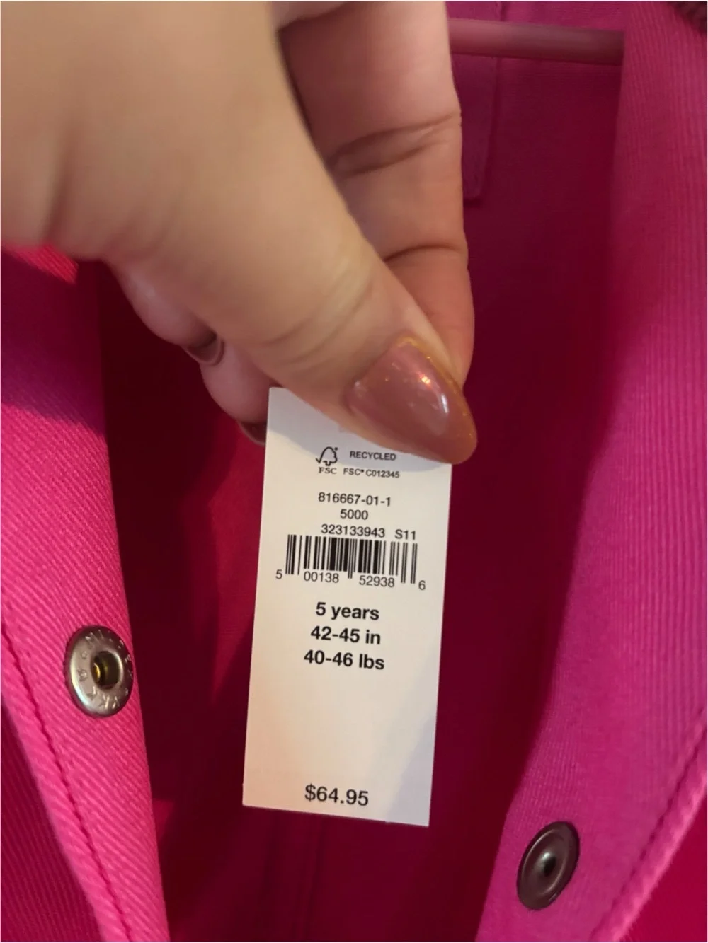 GAP Women's Hot Pink Utility Jacket with Corduroy Collar